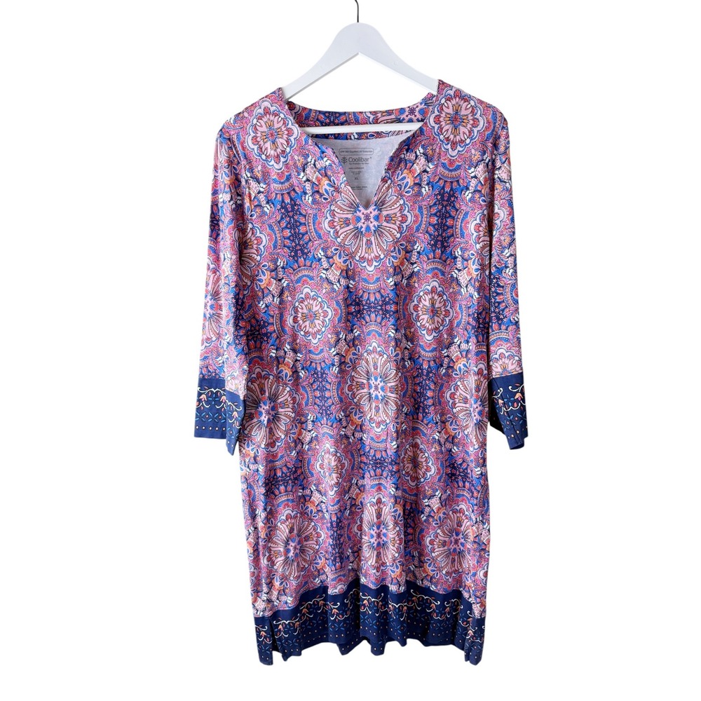 Coolibar Oceanside Tunic Dress XL Pink‎ Blue Medallion Paisley UPF 50+ 01401